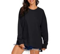APEIYU Women's Casual Crew Neck Sweatshirts Side Split Pullover Sweatshirts Loose Jumper High Low Batwing Long Sleeve Top For Ladies Black XXL