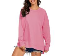 APEIYU Womens Casual Long Sleeve High Low Sweatshirt Loose Round Neck Tunic Pullover Tops with Side Cutouts Light Pink XXL