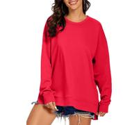 APEIYU Womens Casual Tops Long Sleeve High Low Sweatshirt Loose Round Neck Jumper Pullover Tops with Side Cutouts Red L