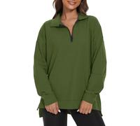APEIYU Women's Long Sleeve Sweatshirts Quarter Zip Pullover Loose Sweatshirt Casual Tops Oversized Blouse Shirts Olive XXL
