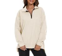 APEIYU Women's Long Sleeve Sweatshirts Stand Collar Tunic Tops Side Split Knit Sweatshirt Loose Casual Lady Oversized Sweatshirts Apricot L