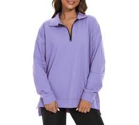 APEIYU Womens Long Sleeve Tops Half Zip Sweatshirt Casual Pullover Loose Sweatshirts Ladies Stand Up Collar Sweater Purple XL