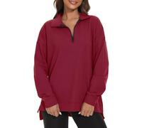 APEIYU Womens Long Sleeve Tops Lapel Zipper Casual Sweatshirt Loose Pullover Shirts Oversized Sweatshirts Wine Red XL