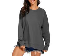 APEIYU Women's Long Sleeve Tunic Tops Crew Neck Side Split Knit Sweatshirt Loose Casual Oversized Blouse Shirts Grey S