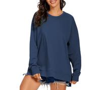 APEIYU Women's Long Sleeve Tunic Tops Crew Neck Side Split Knit Sweatshirt Loose Casual Oversized Blouse Shirts Deep Blue XXL