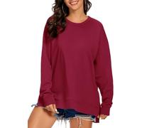 APEIYU Women's Sweatshirt Casual Crew Neck Side Split Pullover Sweatshirt Jumper High Low Loose Batwing Long Sleeve Top Wine Red XL