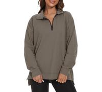 APEIYU Women's Sweatshirt Long Sleeve Tops Side Split Knit Pullover Loose Casual Stand Up Collar Sweatshirts Brown M