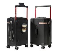 Apelila Carry-On Luggage 20 Inch 40L PC Suitcase with Wide Handle, Front Handle, USB & Type-C Charging Port, iPad Holder, Cup Holder, Double Silent Spinner Wheels, Black, Business