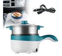 APENCHREN 12V/24V Car Electric Frying Pan with Steamer, 2L Non-Stick Electric Skillet 18cm, Electric Hot Pot Mini Travel Cooker for Pasta, Noodles, Vegetables, Meat, Eggs,12VGreen