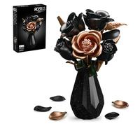 APENGBAOL Black Roses Flower Bouquet Building Set with Vase - 255 Pcs Botanical Collection with Rose Gold Accent Artificial Floral Centerpiece Gothic Home Decor Gift for Adults