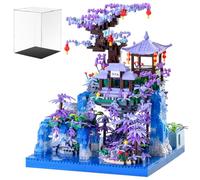 APENGBAOL Cherry Blossom Tree House Micro Mini Building Block Sets with Acrylic Display Box, Japanese Architecture Peach Blossom Pond Micro Bricks Building Kit with Light for Adults（2500+Pieces)