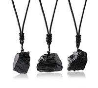 Apengshi Natural Black Tourmaline Raw Stone 3PCS Necklace Lrregularity Pendant Reiki Energy Purification Negative Energy Healing Crystal Chakra Balance Spiritual Gift