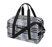 Apenze Small Gym Bag 14 inch lightweight Carry On Mini Duffel Bag for Travel Sport, Gray white plaid, 14 Inch