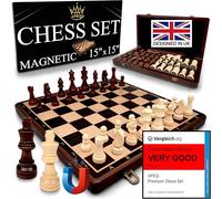 APEQi® PREMIUM Chess Set MAGNETIC - Wooden Chess Board Luxury - 15" (38cm), 2 Extra Queens, Gift Idea - Wooden Chess Set for Adults and Kids - Folding Travel Chess Game, 34 Staunton Chess Pieces