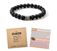APERCEVOIR Grandson Gift Bracelet - Moonstone & Volcanic Rock Beads with Love You to the Moon & Back Card in Elegant Gift Box - Perfect for Birthdays, Christmas, Graduation
