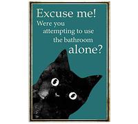 Aperiy Cat Excuse Me were You Attempting to Use Bathroom Alone Portrait Poster Signs Vintage Road Signs High Way Metal Tin Sign for Wall Decor 12"x8" Inch (20x30cm)