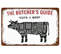 Aperiy Cute Sign Butcher's Guides Cut Beef Cow Chicken Pork Duck Vintage Metal Sign Easter Mother's Day Best Gifts for Friends Cafe Bar Pub Bedroom Room Decoration 8X12 inch