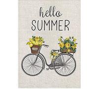 Aperiy Hello Summer Garden Outdoor, Lemon Blossom Bicycle, Welcome to Summer Garden in All Seasons Metal Sign Indoor Outdoor Poster Tin Sign Metal Home Wall Decoration 8x12inch