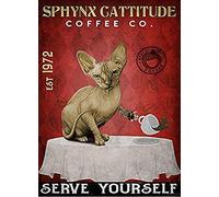 Aperiy Metal Sign Sphynx Cat Serve Yourself Poster Sphynx Cat Poster Funny Cat Cute Logo Coffee Shop Kitchen Toilet Logo Nics LogoDay President¡¯s Day Best Gift For Friends, Family 8x12 Inch