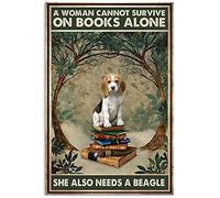 Aperiy Metal Sign Woman Loves Beagles and Books Posters Art Decoration Home Posters and Prints 8X12inch Decorative Signs and Plaques