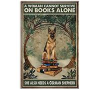 Aperiy Metal Sign Woman Loves German Shepherd and Book Poster Art Posters and Prints 8X12inch Decorative Signs and Plaques