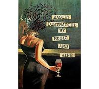 Aperiy Metal Signs Music Posters, Easily Distracted by Music and Wine Posters, Music Wall Decoration, Wine Poster Wall Decoration, Home Decoration Poster Tin Logo Metal Decoration Signs and Plaques