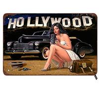Aperiy Pin Up Girl Tin Signs,Sexy Women Hand Camera Beside The Car Retro Vintage Metal Sign 12" X 8" Inch