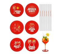 Aperol Spritz Complete Set: 6 Personalised Glass Straws "It's Aperol O'clock" + 6 Non-Slip Coasters - Party Decoration, Cocktail Accessories & Perfect Gift Set for Aperol Fans