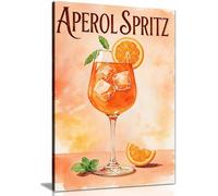 Aperol Spritz Retro Cocktail Print Summer Bar Art Kitchen Framed Canvas Print, Pictures for Home Walls, Bedroom, Living Room & Bathroom Decor 31x20cm (12x8in)