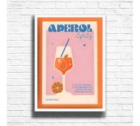 AperolSpritz - Vintage Cocktail Print, Home Bar Art Display - Retro Bar Decor for Home, Kitchen, Lounge - Ideal Poster for Cocktail Lovers, A4 A3 Home Decoration Wall Art Deco (A4 Framed (White))