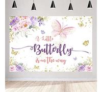 Aperturee 5x3ft Butterfly Baby Shower Backdrop A Little Butterfly is on The Way Photo Purple and Pink Floral Gold Spots Flowers Photography Background Princess Girl Party Decoration Banner Photo Booth