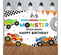 Aperturee 5x3ft Truck Birthday Party Backdrop Monster Boys Kids Racing Car Cute Vehicle Smash Crash Truck Bash Track Jam Burning Flame Car Grave Digger Party Decorations Banner Photo Booth Props