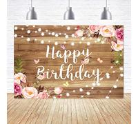 Aperturee 6x4ft Pink Floral Happy Birthday Backdrop Butterfly Wooden Floor Watercolor Flowers Girls Women Photography Background Banner Cake Table Supplies Party Decoration Photo Booth Props Banner