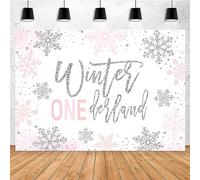 Aperturee 6x4ft Winter Onederland Backdrop 1st Christmas Birthday Snowflake Background Photography Newborn Baby Girl's First Bday Pink Silver Party Decoration Photo Booth Candy Table Decor Banner