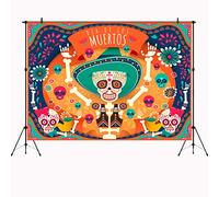 Aperturee Day of The Dead Backdrop, 7x5ft Colorful Skeleton and Skulls Dancing Photography Background Dia DE Los Muertos Dress-up Mexican Fiesta Party Supplies Decorations Photo Booth Props Banner