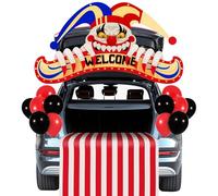 Aperturee Halloween Carnival Trunk Or Treat Car Decorations Kit - Includes Welcome Banner, Rug, 2x6m Ropes, 6 Red & 6 Black Balloons, Durable Oxford Fabric, Festive Theme for Vehicle Indoor Outdoor
