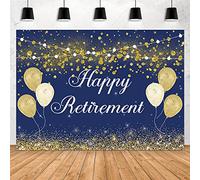 Aperturee Navy Blue and Gold Happy Retirement Backdrop 7x5ft Balloon White Lights Glitter Sequins Dots Congrats Retire Photography Background The Aged Man Woman Photo Booth Props Party Decorations