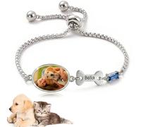 Apeso Personalized Dog Cat Photo Bracelet, Custom Engraved Name Resin Drip Pet Photo Bracelet, Pet Memorial Gifts for Pet Lover