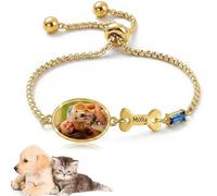 Apeso Personalized Dog Cat Photo Bracelet, Custom Engraved Name Resin Drip Pet Photo Bracelet, Pet Memorial Gifts for Pet Lover