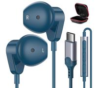APETOO USB C Headphones for iPad 10th iPhone 16 15 Plus, HiFi Stereo Type C Earphones USB-C Wired Earbuds with Microphone Volume Control for Samsung S24 Ultra/S23/S22/S21/S20/A53, Pixel 9 8, Lake-Blue