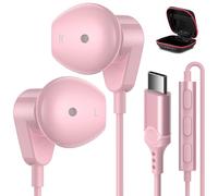 APETOO USB C Headphones for iPhone 15 Plus 16 17 Pro Max iPad Pro USB-C Wired Earbuds with Microphone Volume Control HiFi Stereo Type C Earphones for Galaxy S25/S24/S23/S22 Ultra, Pixel 9 8 7 6, Pink