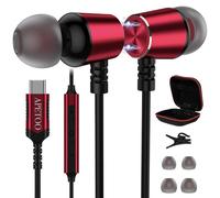 APETOO USB C Headphones for iPhone 17 16 15 Pro Max Galaxy S26 S25 S24 S23 S22 Flip Fold A16 A54, Noise Canceling in-Ear Type C Earphones Magnetic Wired Earbuds with Mic HiFi Stereo for Android, Red