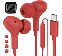 APETOO USB C Headphones for iPhone 17/16/15 Wired Earbuds for Samsung Galaxy S26/S25/S24/S23/S22 Magnetic Noise Isolating in-Ear Type C Earphones with Mic Volume Control for iPad 10/Pixel/Android, Red