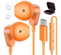 APETOO USB C Headphones for iPhone 17 Pro Max 16 15 Plus iPad USB-C Wired Earbuds with Microphone Volume Control HiFi Stereo Type C Earphones for Galaxy S25/S24/S23/S22 Ultra, Pixel 10 9 8 7 6, Orange