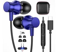 APETOO USB C Wired Earbuds for iPhone 17 16 15 Pro, Magnetic Type C Headphones with Mic Volume Control for Samsung S26 S25 S23 A17, Stereo Noise Canceling In-Ear Ear Buds for iPad A16 Pixel 9a 8, Blue