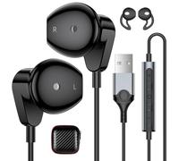 APETOO USB Earbuds with Mic Volume Control,7.5FT Long Cord USB-A PC Earbuds