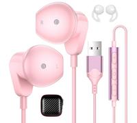 APETOO USB Earbuds with Mic Volume Control,7.5FT Long Cord USB-A PC Earbuds