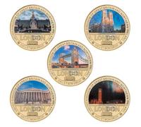 APEUODDHD London Landmarks Golden Commemorative Coins UK Famous Architecture Traveling Souvenir Coins Set Collectible Gifts 5pcs