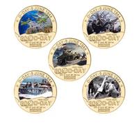 APEUODDHD The 80th Anniversary of Normandy Golden Commemorative Coins Set Operation Overlord Military Challenge Coins Army Souvenir Gifts 5pcs