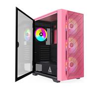 Apevia Destiny-MESH-PK Destiny Mesh Mid Tower Gaming PC Case w/ 4X 120mm ARGB Fans, 366 RGB Light Modes, 1x Metal Mesh Front Panel, 1x Door Swivel Style Magnetic Glass Side Panel, 2X USB3.0, Pink